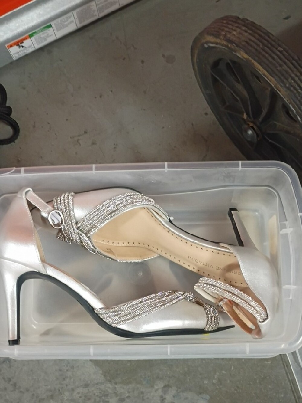 Adrienne Vittadini Silver Embellished Pointed-Toe Ankle Strap Sparkle High Heels - Picture 4 of 4